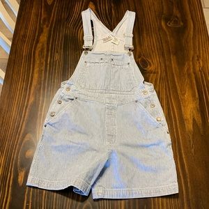 Vintage 90’s Denim Pinstripe Shortall Overall Size Small